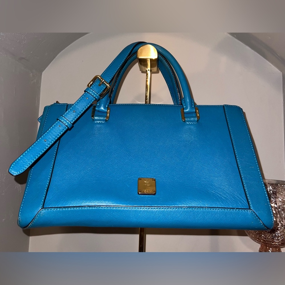 EUC MCM Blue Leather 2way bag! With care cards!
